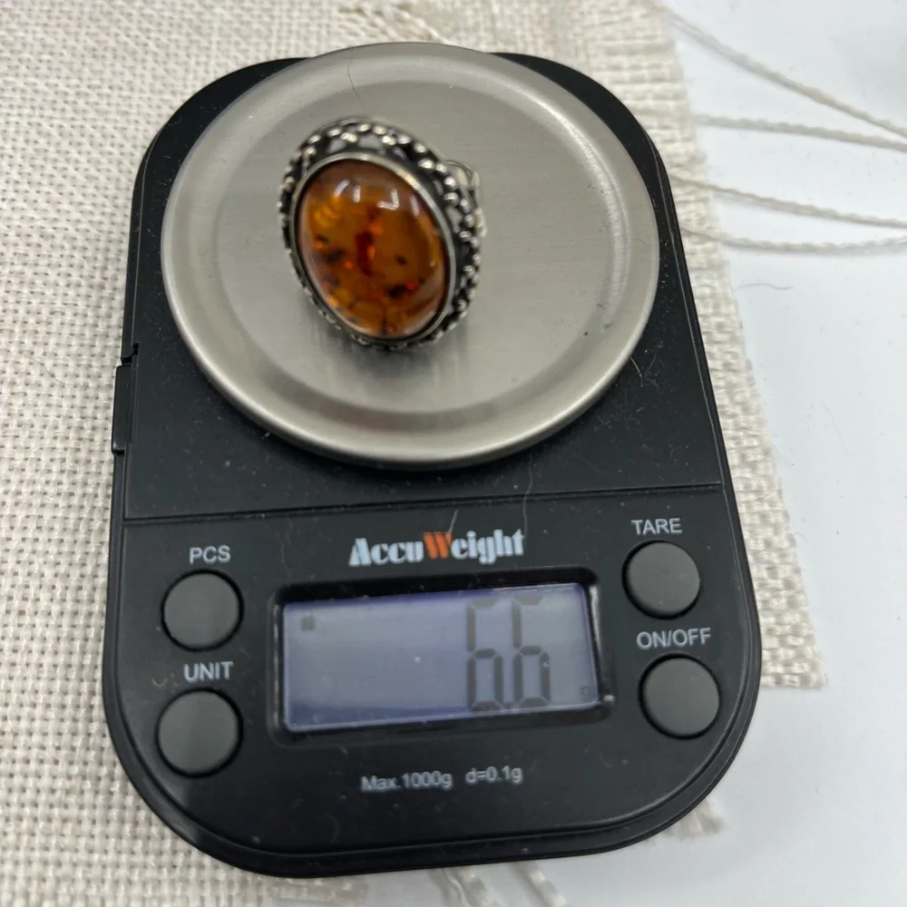 Vintage 925 Poland Baltic Amber Sterling Silver Ring, Size 5.5 - Picture 16 of 16
